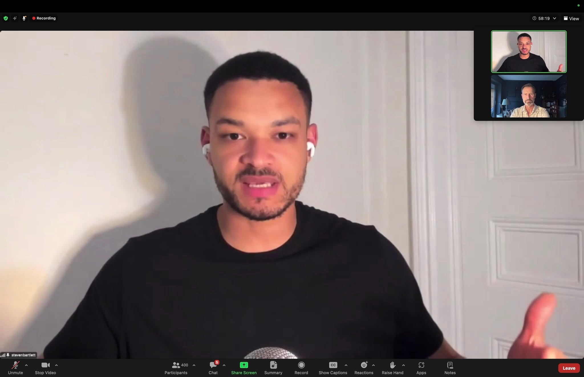 Richard Brady in a Zoom webinar with Steven Bartlett